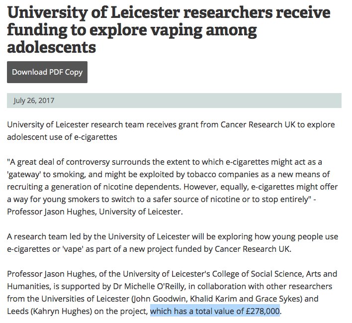 University of Leicester research team receives £278,000 grant from <a href="/CR_UK/">Cancer Research UK</a> to explore adolescent use of #ecigs news-medical.net/news/20170726/…