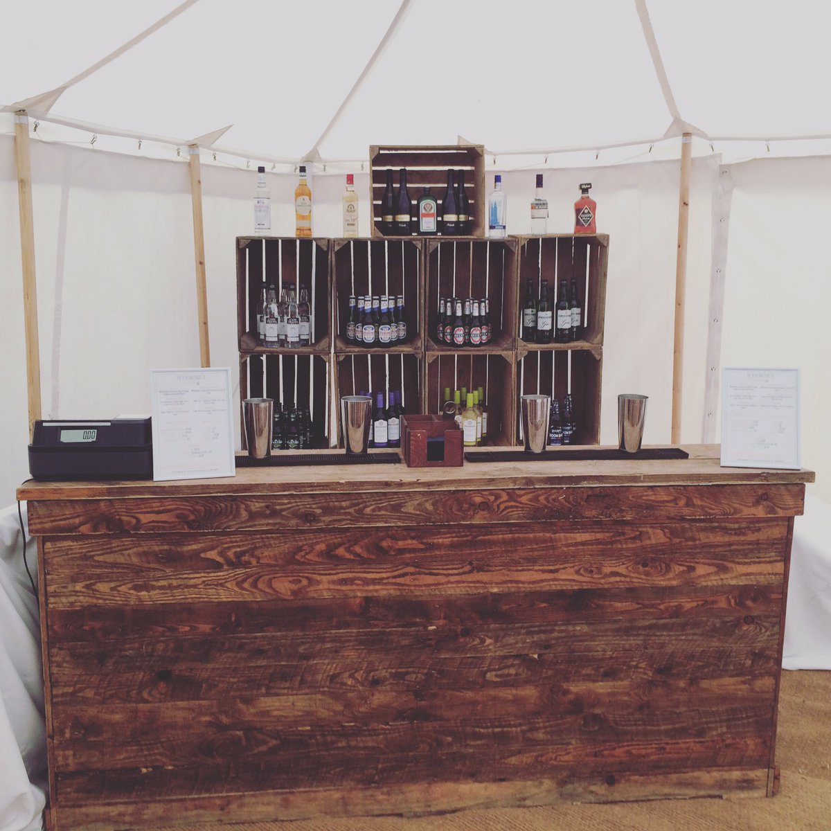 Our vintage wooden bar and apple crates back bar might be more to your liking.... #WeddingHour #Bar