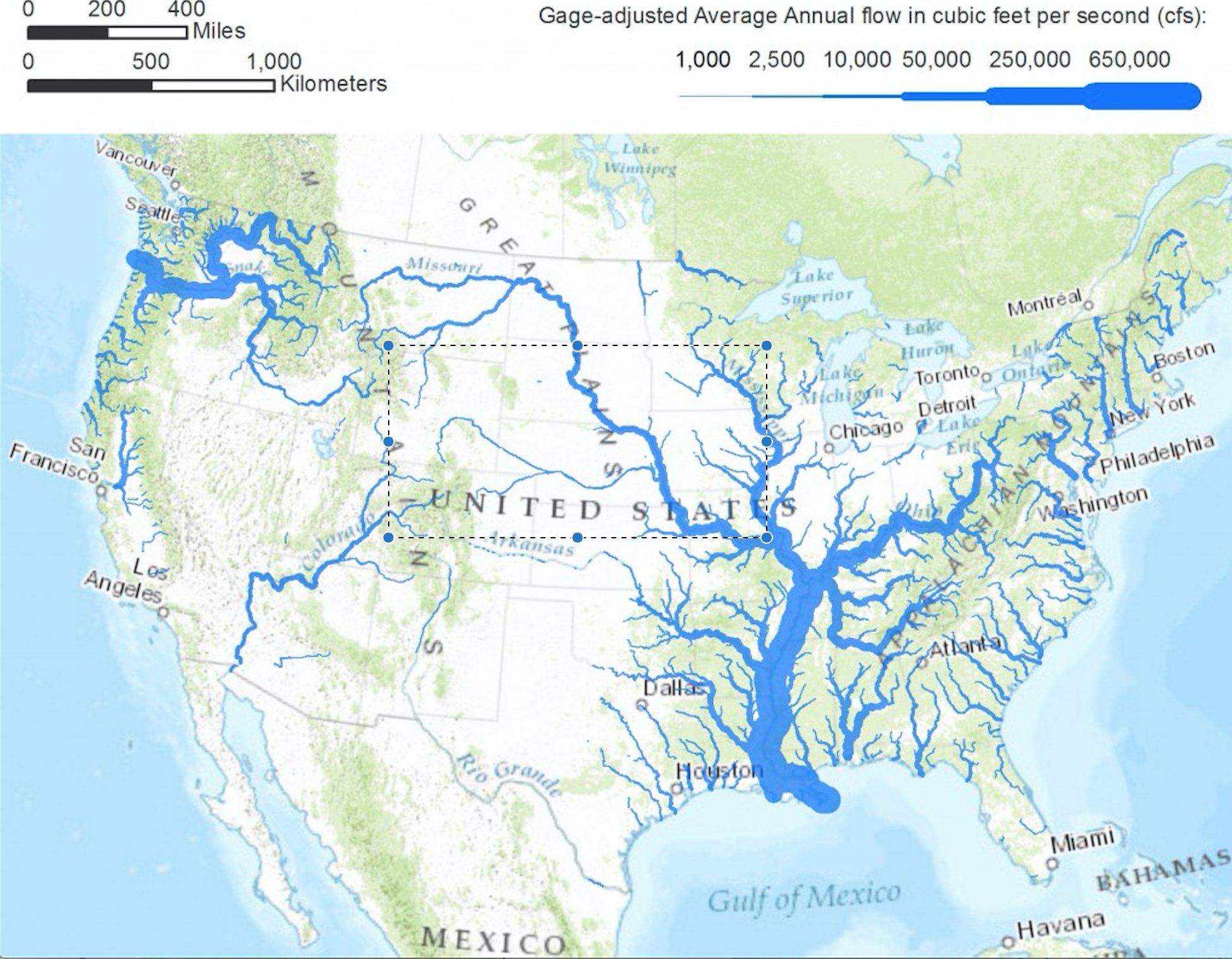 Us Map With Rivers Onlmaps On Twitter: "Us Rivers Drawn To Show Average Annual Flow #Map #Maps  Https://T.co/0Nqnssv4V5" / Twitter