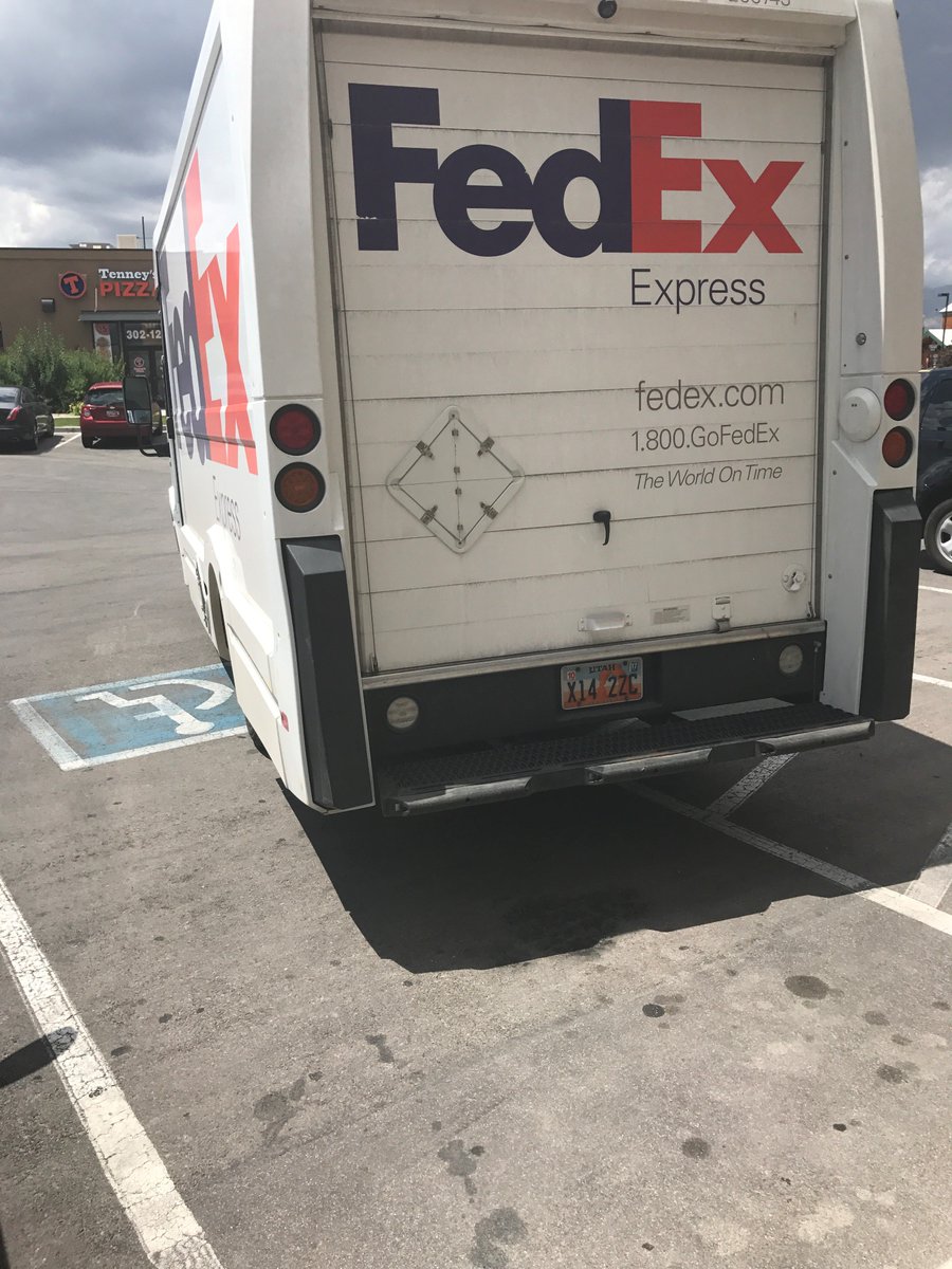 darkocchi's tweet photo. @FedEx @FedExHelp Nice of your drivers to block disabled parking spots to get a bite to eat - pictures taken at a Five Guys in Riverton, UT https://t.co/Z64jww3wnv