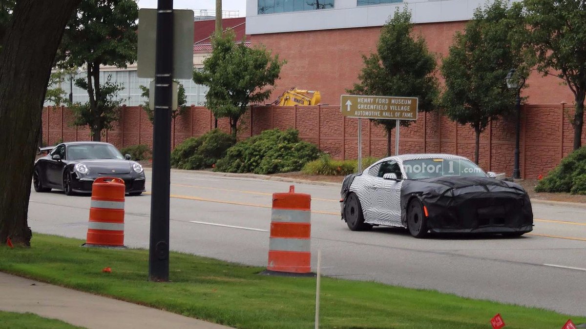 Spy shots suggests that Ford is using the rear-engined GT3 as a benchmark for its front-engined Mustang. bit.ly/2uXUAgp