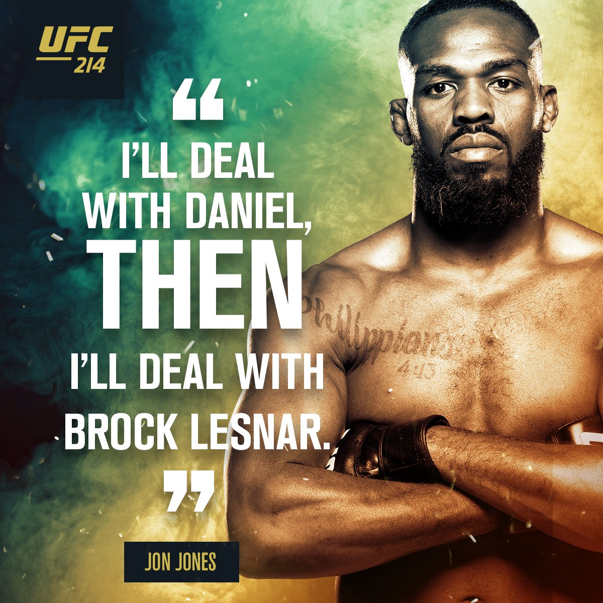 ufc's tweet photo. First DC then Lesnar? @JonnyBones is a man with a plan at the #UFC214 presser! https://t.co/aQ0KH03pjF