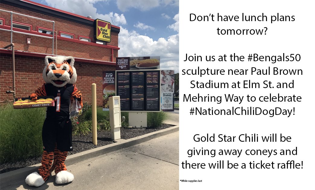 Don’t have lunch plans tomorrow?  Our friends at @goldstarchili have you covered! #Bengals50 https://t.co/IF6xpNcCR8