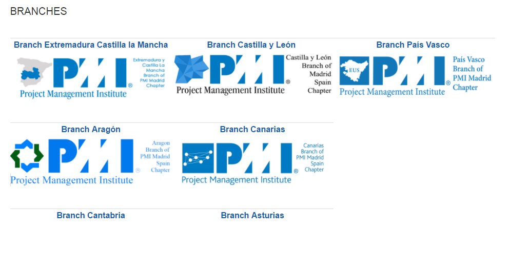 ¿Conoces los branches de <a href="/PMIMadridSpain/">PMI Madrid Spain</a>: <a href="/pmicylbranch/">PMI Castilla y León</a> 
<a href="/pmiexclmbranch/">PMI EXT - CLM</a> , <a href="/PMIPVascoBranch/">PMI País Vasco</a> , <a href="/pmicanarias/">PMICanariasBranch</a> , <a href="/PMIAragon/">PMIAragon</a> ?, ¡Cerca de ti!
