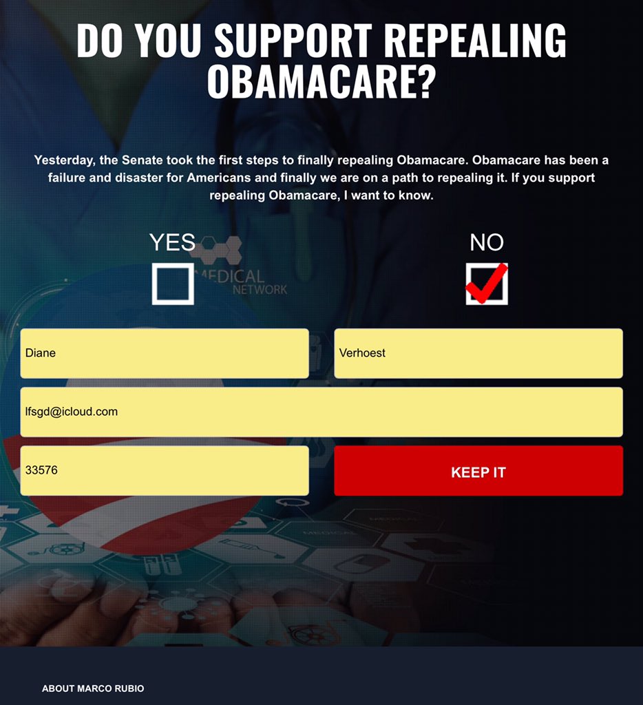 lfsgd_diane's tweet photo. @Indivisible_TPA @EnglewoodFLInd @marcorubio More than implies. I say No and the read Send button will register Keep It in his #FalsePoll Page 1 looks like an honest poll. 🙄 https://t.co/JN4pUwS9Cx