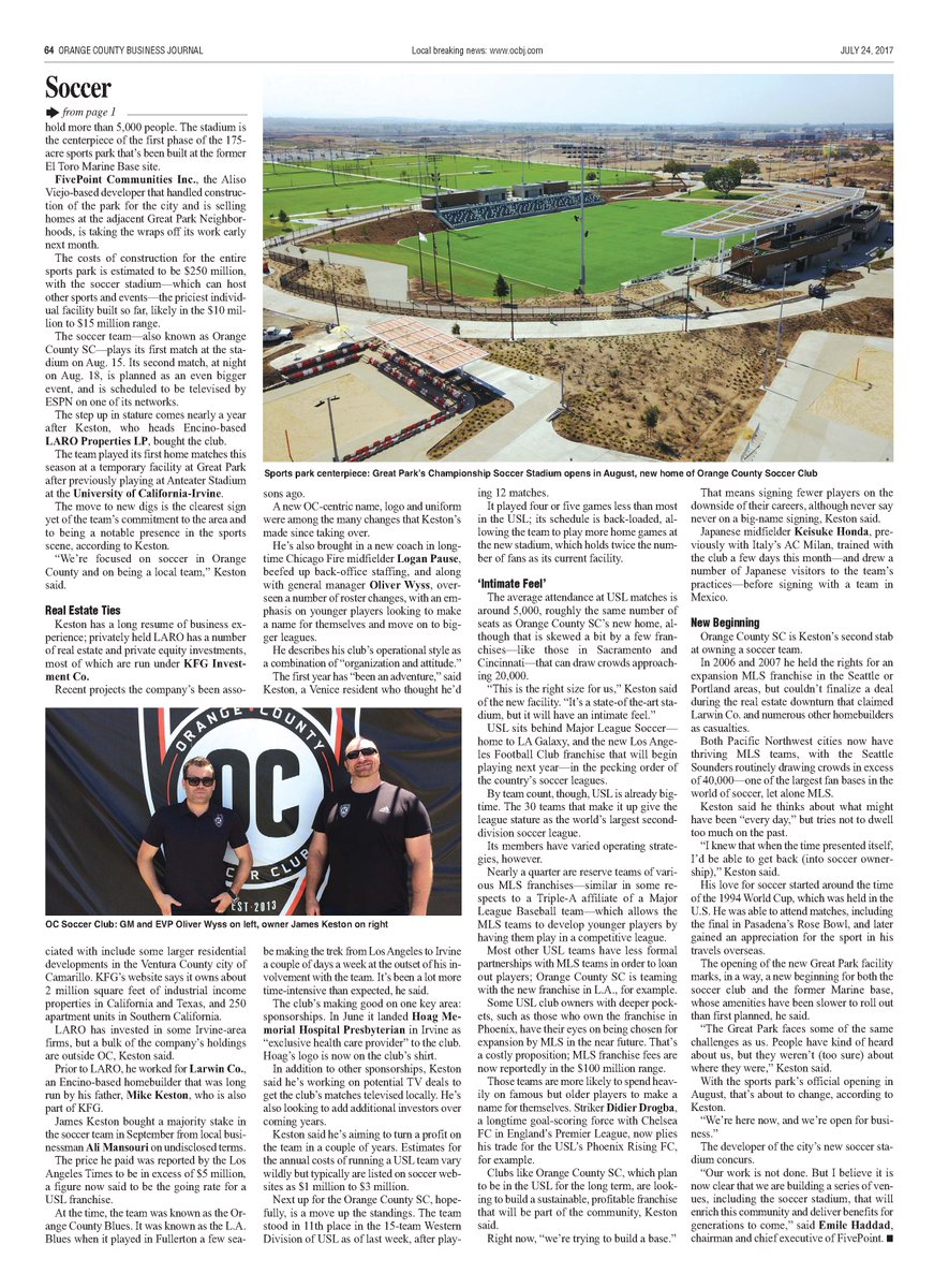 orangecountysc's tweet image. Have you seen the latest editorial on Orange County Soccer Club in this week's Orange County Business Journal? Pick up a copy today!