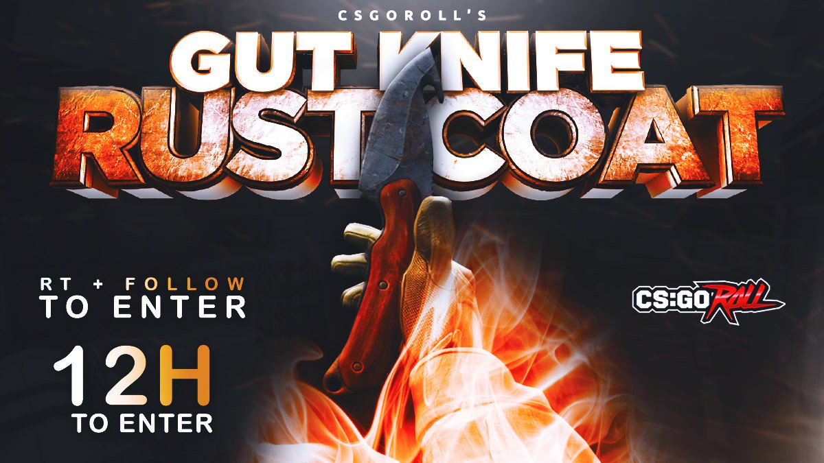 CSGORoll's tweet photo. Gut Knife | Rust Coat BS

- RT
- Follow
- Enable notifications on CSGORoll
- Play Freespin https://t.co/F7PFQjTYF9

Ends in 12 hours.
GL! https://t.co/o1ecpRQ5HO