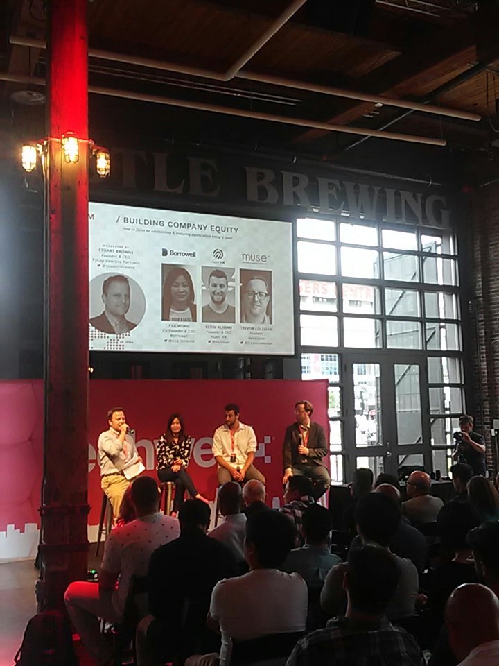 Having a great time at #TechweekTO <a href="/eva_toronto/">Eva Wong 🙋🏻‍♀️</a> <a href="/kkliman/">Kevin Kliman</a> <a href="/trevorcoleman/">Trevorcoleman</a> Speaking on #BuildingCompanyEquity Moderated by <a href="/stuartrbrowne/">Stuart Browne</a>