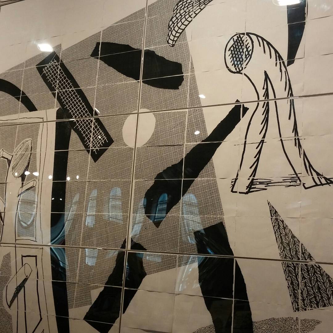 HelSingleton's tweet photo. Lunchtime in Salts Mill - Hockney art via the medium of fax c1989 #walkfromwork https://t.co/kAlNWdNKAW