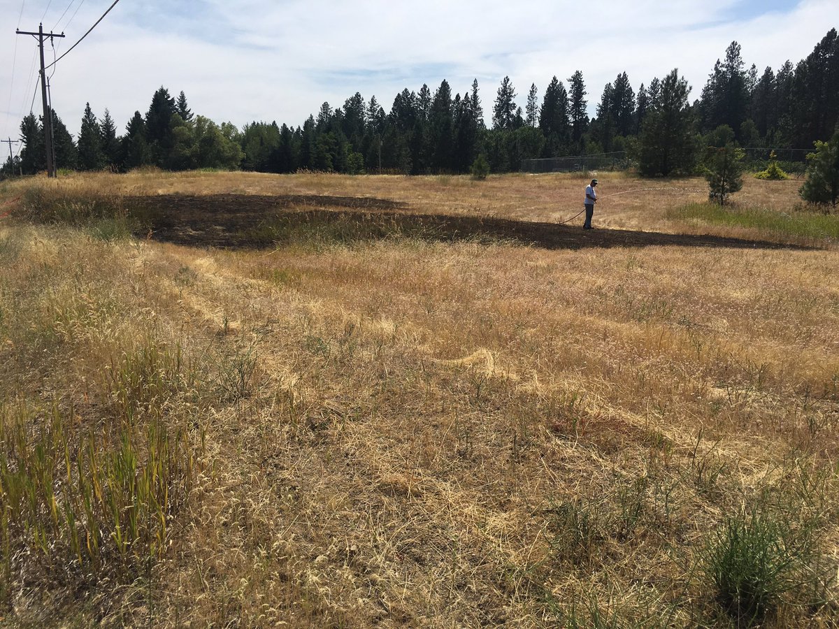 SpokaneCoFire4's tweet photo. Also happening now-2 small fires along N Perry Road, near Half Moon, fire crews mopping up - both were caught early #SCFD4 @waDNR_fire https://t.co/ajYAb4xye4