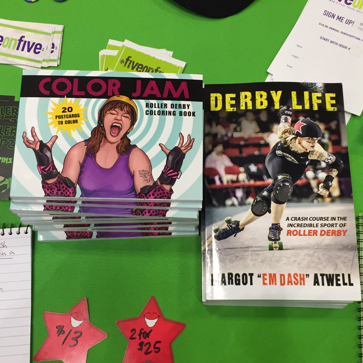 EmDash8212's tweet photo. I'm signing Color Jam &amp; Derby Life at the @fiveonfivemag booth at #rollercon til 4, or you can grab one from @GutpunchPress #rollerderby https://t.co/E2hKUQHco0