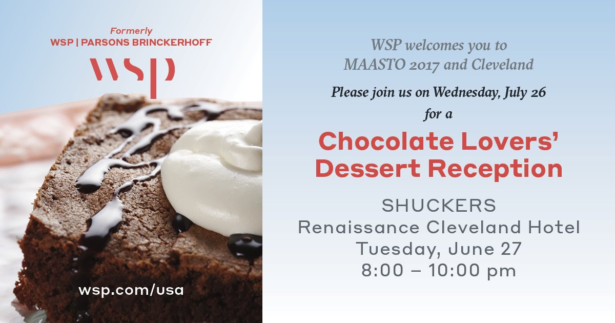 wspusa's tweet photo. Busy day at #MAASTO2017? Re-energize and connect with others tonight at our chocolate dessert reception! @maasto2017 https://t.co/C0laLile2j