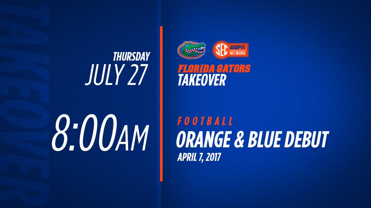 GatorsFB's tweet photo. 🐊🏈 #SECNTakeover 🐊🏈

Grab your morning ☕ and tune into @SECNetwork for the 2017 #OBDebut. 💯

#GoGators #Swamp17 https://t.co/sIEUhBZze4