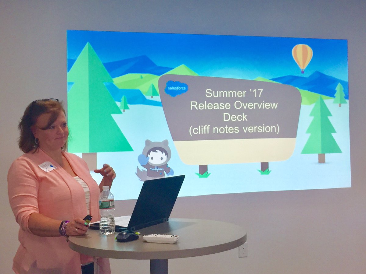 GoVicasso's tweet photo. We've got the Salesforce famous @GinaMarquesNJ presenting about the Summer '17 release notes! #salesforcenjusergroup #txd17 ☀️ https://t.co/xvD6yyFrYx