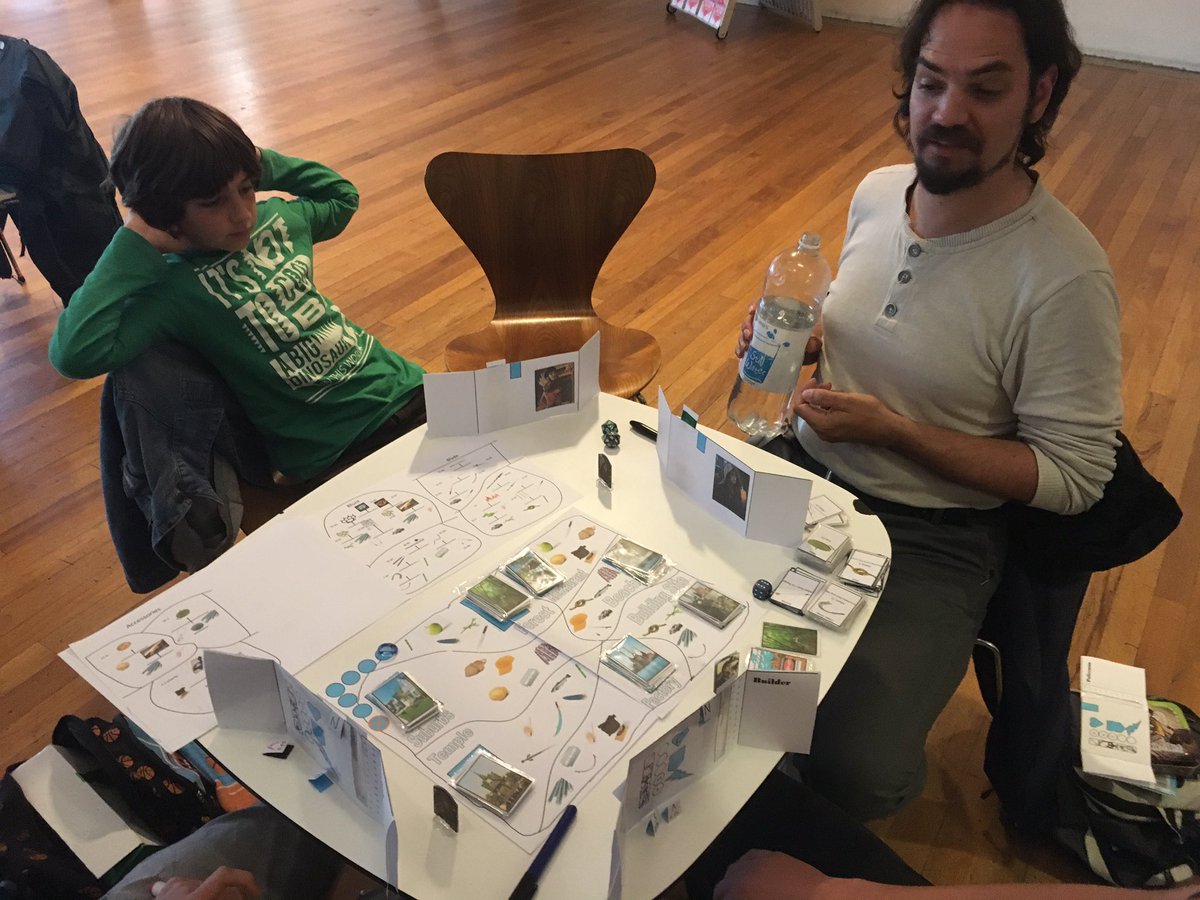 stuffByBez's tweet image. First game at #daytime #playtest was a new #prototype from little Leo and his dad Milos. 

Creation/design is such a lovely way to bond!