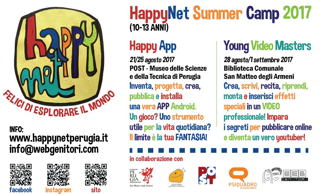 HappyNetPerugia's tweet photo. Il Campus estivo di Perugia HappyNet raddoppia! APP e VIDEO, per due settimane di divertimento intelligente! Info: https://t.co/kRLHUa4SsC https://t.co/JeM8UVpPTf