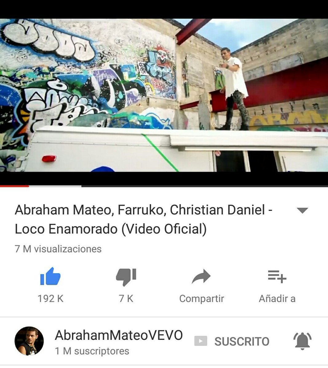 AbrahamMateoNic's tweet photo. 7M👏🔝 #LocoEnamoradoVideo 
Vamos a por más! ! @AbrahamMateo @FarrukoOfficial @ChristianDmusic  Enhorabuena cracks!😎👏 https://t.co/brYF8nTPCZ