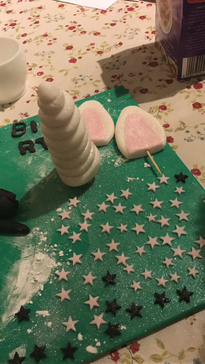 Cake update, 2nd attempt is all good, cooled, crumb coated &amp; in the fridge. All decorations are hardening over night. Love my horn #unicorn#