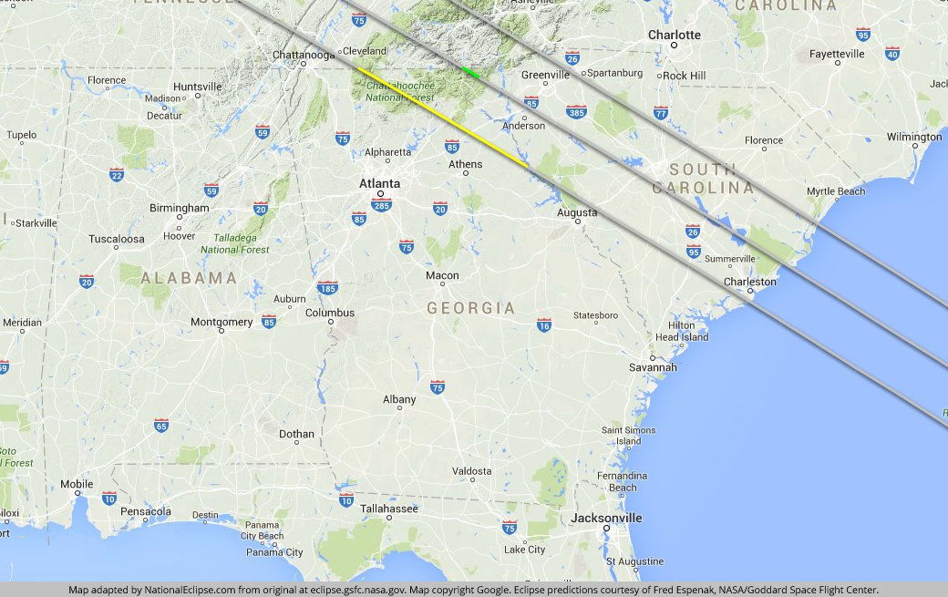 NationalEclipse's tweet photo. Georgia's path of totality on August 21. https://t.co/3OxruQNaqQ