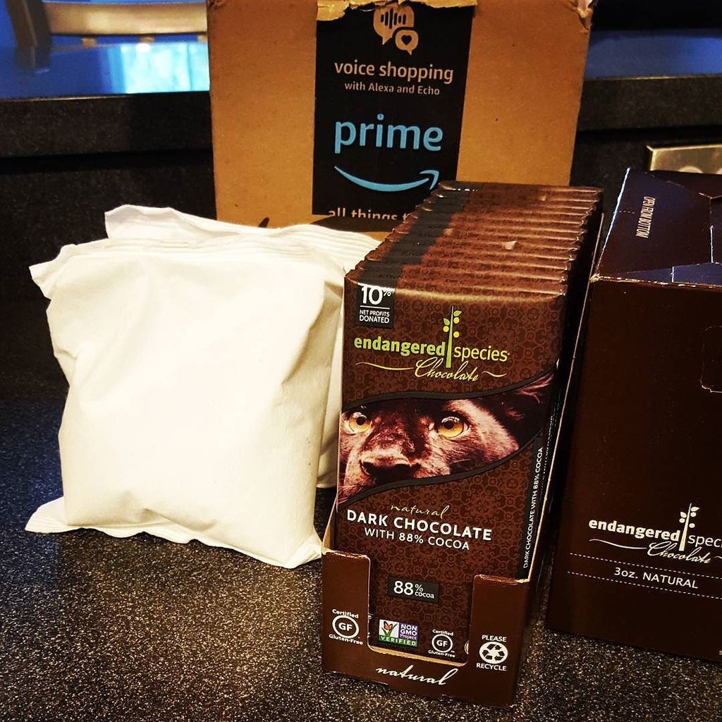 DietsBite's tweet photo. When it dawns on you only 20 hours after ordering a case of Endangered Species 88% Dark Chocolate in the middle of… https://t.co/7oHO11dQPY https://t.co/vcn6QnTb1z