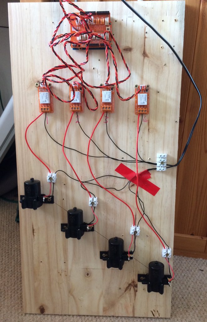 scruffybiotech's tweet photo. @arduino Pump controller prototype uses @arduino & #tinkerkit. @Raspberry_Pi added later to speak to onboard pump API via #Python #Flask #REST https://t.co/NJlbtGfXky