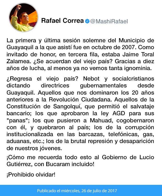 GrupoLaVerdadSA's tweet photo. ¡Prohibido Olvidar!
-vía @MashiRafael 

#BancoDelPueblo #CumbreALAS2017
#DíaDelDeporteEc #SISMO https://t.co/I3CG2LzUXR
