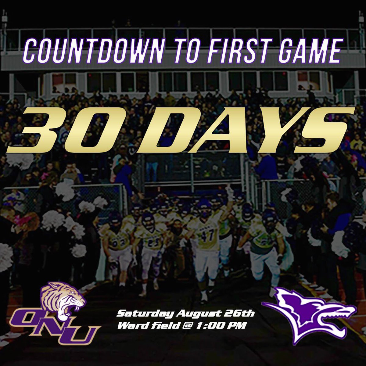 ONAZFootball's tweet photo. 🚨 30 Days until #TigerNation kicks off against KWU on August 26th!🚨 #GoldStandard #MSFA https://t.co/iHgGiClAJ9