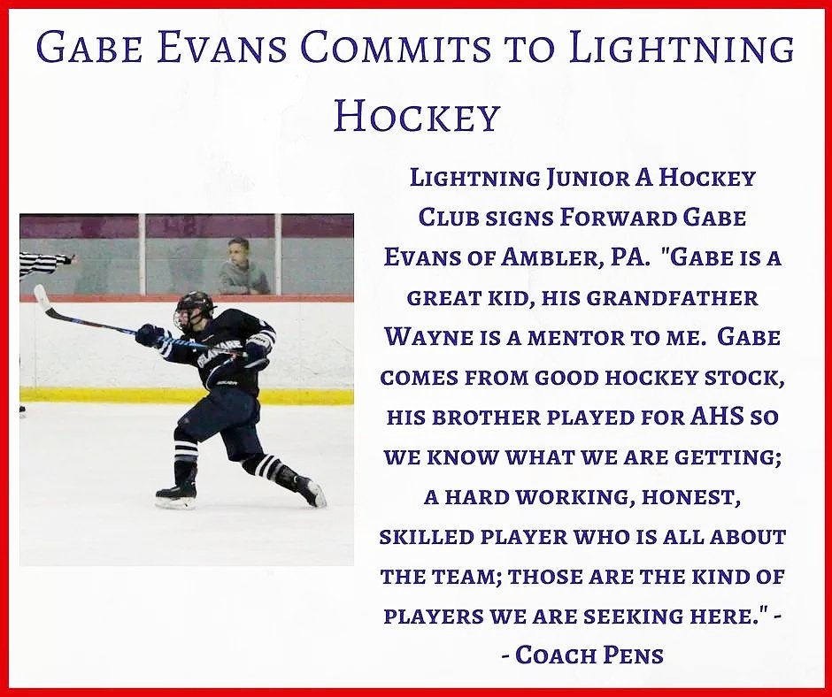 <a href="/USPHL_Lightning/">LightningHockeyClub</a> signs forward Gabe Evans of Ambler, PA.  #JuniorHockey #USPHL