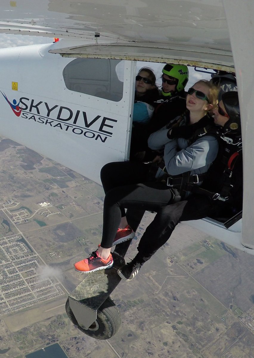 Sitting on the edge, ready for the time of your life! #ontheedge #skydiving #adventure #adrenaline #freefall #airplane #yxe