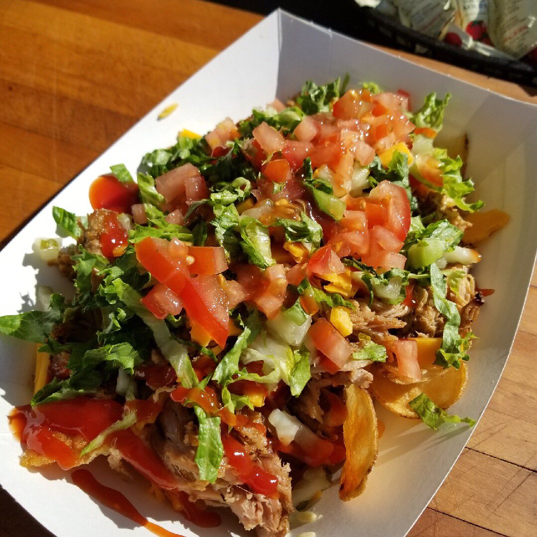 We will be @ town hall tomorrow for the farmers market! It will be from 4-7 pm and we are serving ONLY the loaded chips Small $5 Large $10!