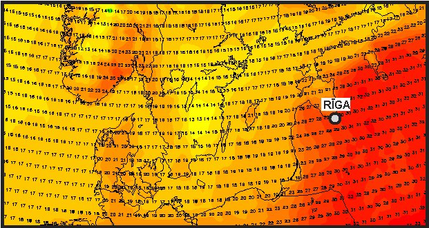 GFS 2. augustam sarēķinājis 30°..32°. Līdz šim neviena prognoze par 30° karstumu šovasar nav piepildījusies