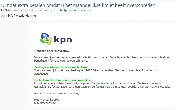 WestlandersNu's tweet image. En voor klanten van KPN en Vodafone opletten geblazen! Phishing mail namens de bedrijven. Niets aanklikken en verwijderen.