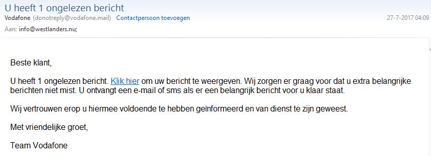 WestlandersNu's tweet image. En voor klanten van KPN en Vodafone opletten geblazen! Phishing mail namens de bedrijven. Niets aanklikken en verwijderen.