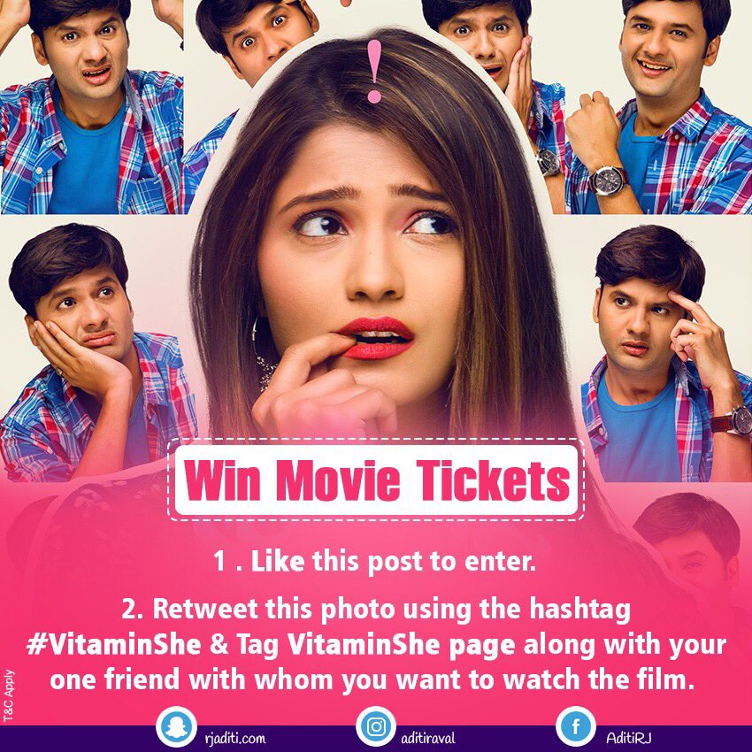 aditiraval's tweet photo. #Contest: All u have to do is hit the ❤️ button &amp; retweet. lucky winners will get a chance to win free couple movie tickets of #VitaminShe 😍 https://t.co/lc5YTk6Xzc