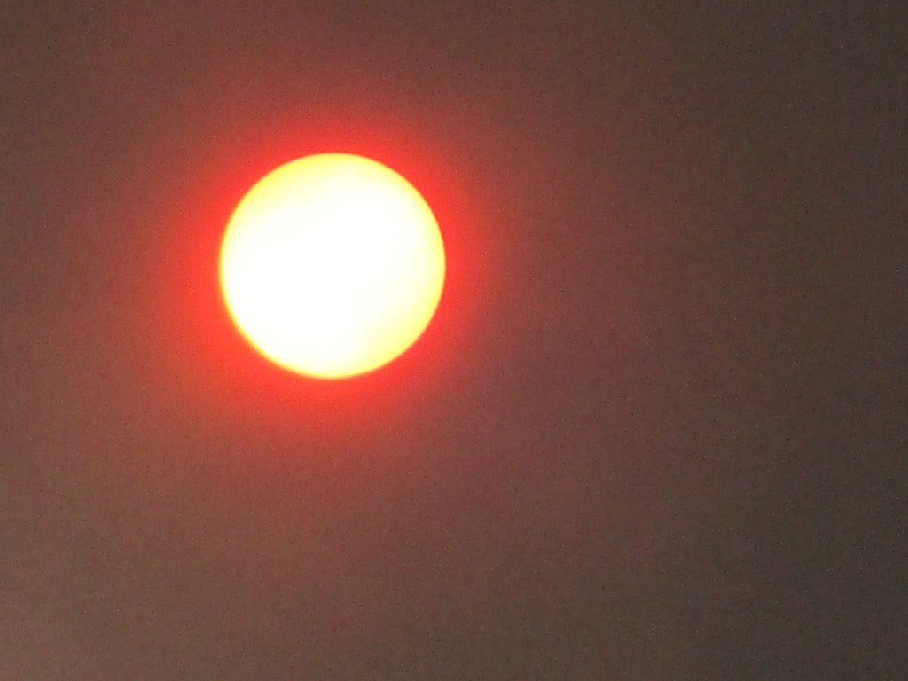 piscatorken's tweet photo. Sun struggling through the smoky skies in Calgary tonight.  #YYC @GlobalCalgary #BigRedSun #whoturnedoutthelights https://t.co/GWHPLRYNFT