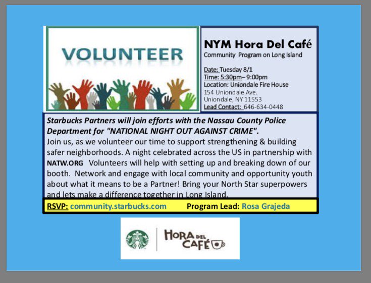 nymhoradelcafe's tweet photo. Partners join us next Tuesday 8/1 for National Night Out in Long Island! 

COMMUNITY EVENT SIGN UP LINK:
https://t.co/QNq3xqnnHu https://t.co/pr0n3R4juF