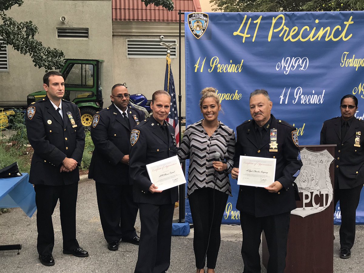 NYPD41Pct's tweet photo. Congrats to Auxiliary Sgt. Irizarry & A/O Cancel for their recognition @ today's event. Thank you for your dedication to the #41community. https://t.co/s7pUS0Xmdx
