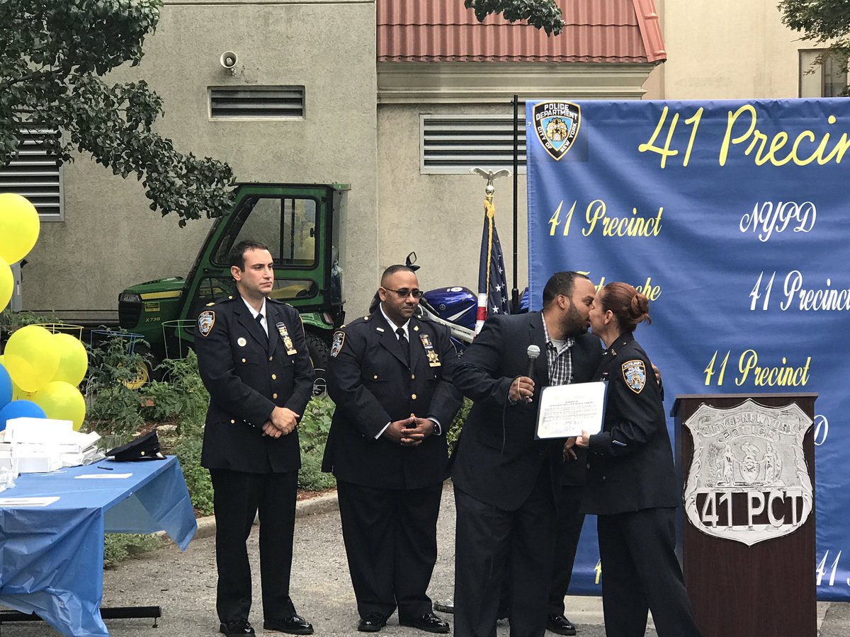 NYPD41Pct's tweet photo. Congrats to Auxiliary Sgt. Irizarry & A/O Cancel for their recognition @ today's event. Thank you for your dedication to the #41community. https://t.co/s7pUS0Xmdx