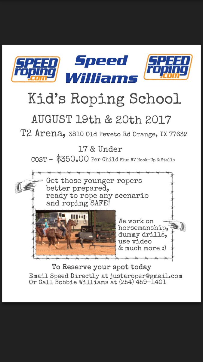 Here is my Kids School I am having in August at the T2 covered arena in Orange Tx..