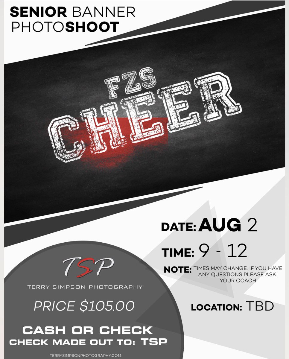 FZSCheer's tweet photo. Fall Senior Cheerleaders- Senior banners will be on the 2nd! https://t.co/JtWTncWnMK
