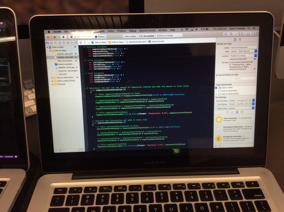 KanePittard's tweet photo. Same problem different approaches to a solution. Swift and Visual Basic. My Computer science students. #swift #butlercollege #education https://t.co/y1L5YURltS