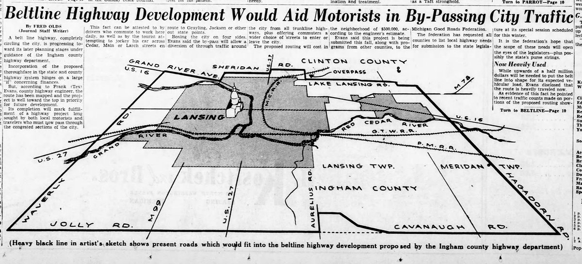 Beltline Highway Development Would Aid Motorists Bypassing Lansing Lansing State Journal 7/27/1947