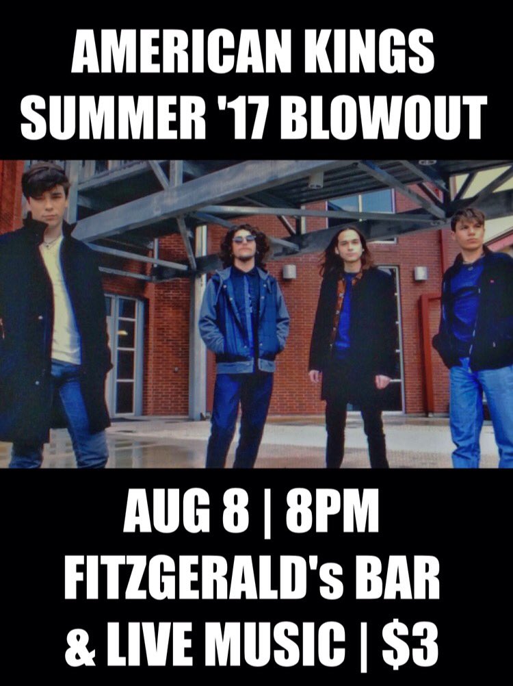 KingsAmerican's tweet photo. Come out and jam with us in a couple weeks @ Fitzgerald's. We heard @Drake is coming, but you'll never know if you don't show up 🤔🎸🇺🇸 https://t.co/DKx7N46cAD