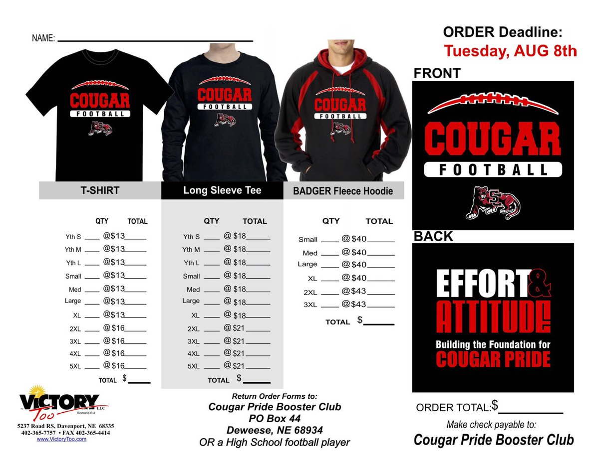 Want to show your support for the Cougars? Buy a shirt! All proceeds will go to the football team! #WeAreSC facebook.com/SandyCreekFoot…