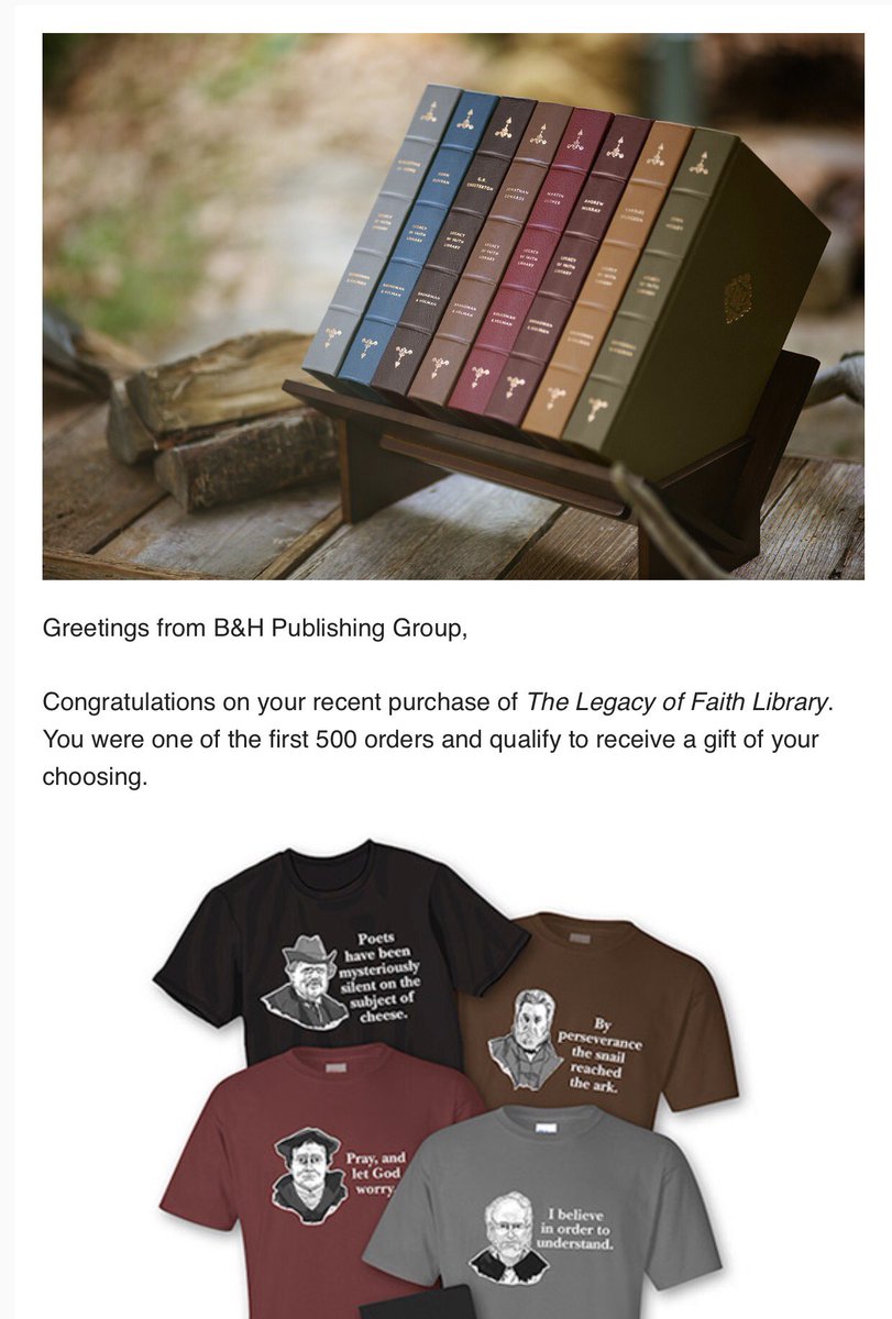 connieaj's tweet photo. YES! Because I was 1 of the first 500 to order The Legacy of Faith Library (which is stunning btw) I get one of these! #Tee4 @SteveTate80 https://t.co/hNkuwAxGdO