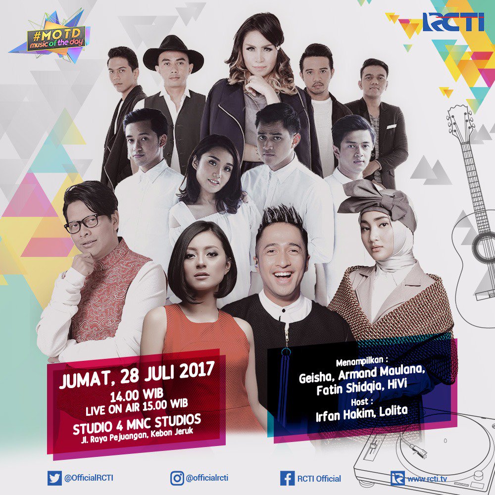 Besok siang harus banget nih ramein #MusicOfTheDay, ada <a href="/FatinSL/">Fatin Shidqia Lubis</a> <a href="/armandmaulana/">Armand Maulana</a> <a href="/sayHIVI/">HIVI!</a> <a href="/geishaindonesia/">GEISHA</a> lho! LIVE di <a href="/OfficialRCTI/">RCTI</a>