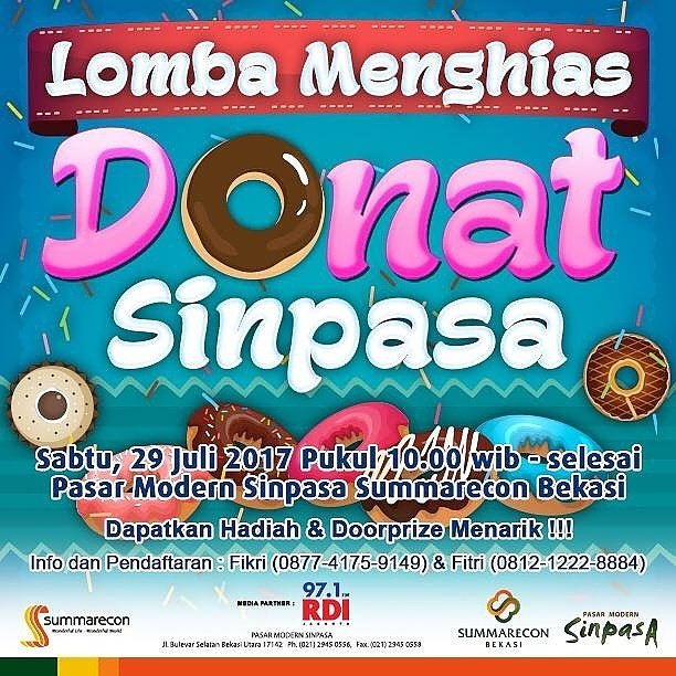 LOMBA MENGHIAS D🍩NAT SINPASA, Sabtu, 29 Juli 2017 di PASAR MODERN SINPASA
Info Pendaftaran: Fikri (087741759149) &amp; Fitri (081212228884)