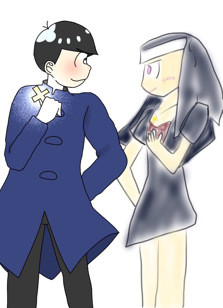 サブ垢のakira 419 おそ松さん 神父カラ松 シスター一松 れぬたさんと合作 2枚目 左のカラ松がれぬたさんで右の 一松が私です 一松の服の丈が短いな 今更だけど2枚とも横顔だw 合作楽しかった T Co Knyzudmxbo