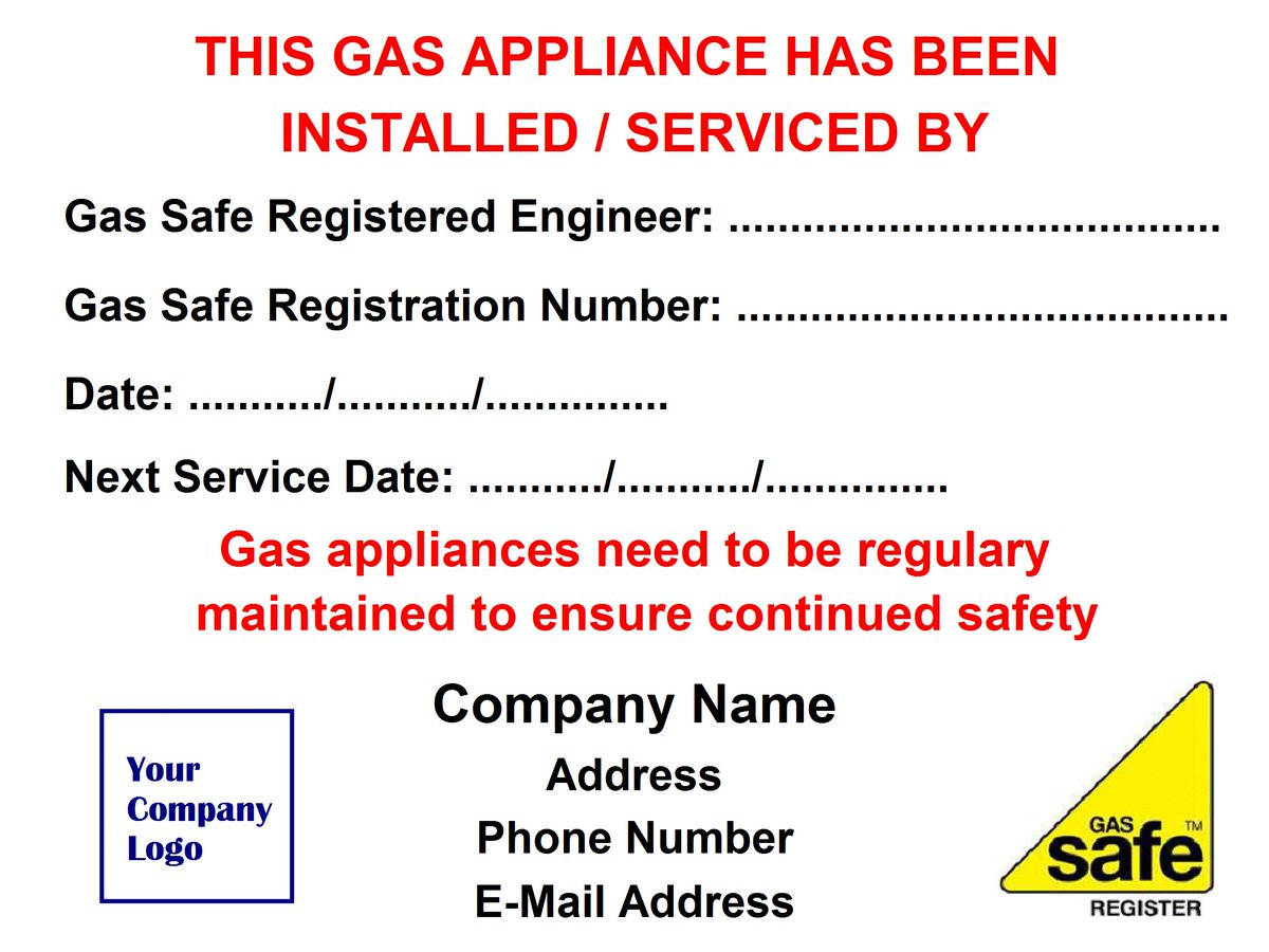 LabelDesignUK's tweet photo. Gas Labels available with company/contractor logo or both (gas safe No. required) £12/50 labels or only £21 per 100. https://t.co/A5VlX05LHn https://t.co/P2EPilbeWp