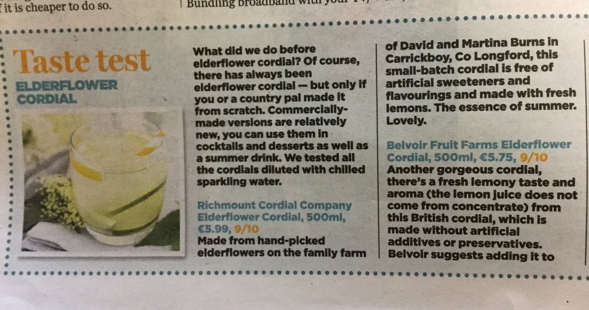 ElderflowerLfd's tweet photo. Thank you @katymcguinness! Thrilled to get 9/10 in your #elderflower taste test in Irish Indo! 🥇🏆🎉
@LeoLongford #midlandsfood #longford https://t.co/kRlQ45uvPk